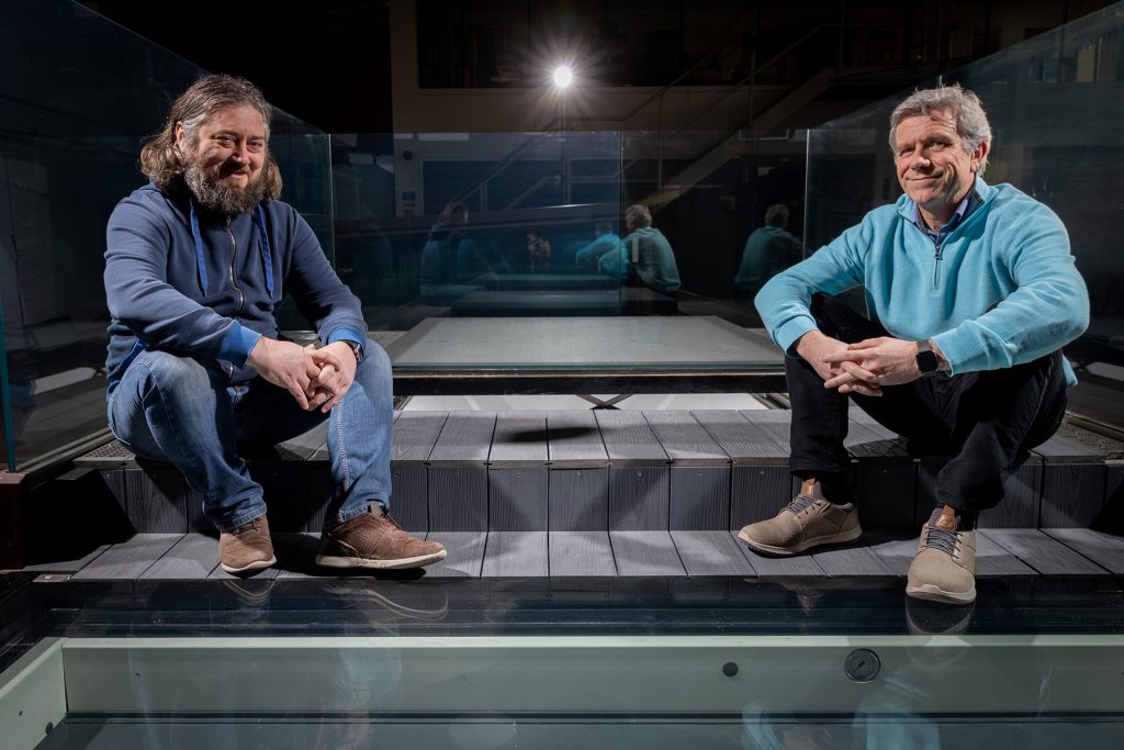 Senior designer Robert Pasek, left, with William Sharman and the new sky.by.cantifix rooflight