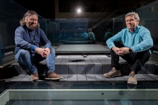 Senior designer Robert Pasek, left, with William Sharman and the new sky.by.cantifix rooflight