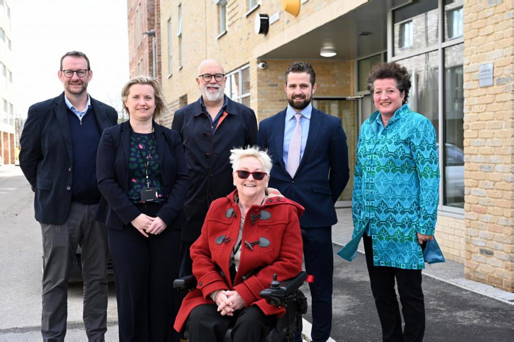 Iain Liversage, Group Technical Director at Hill Group; Claire Flowers, Head of Housing Development at Cambridge City Council, Cllr Mike Davy, Cllr Gerri Bird, Tom Hill, Managing Director of Hill Group and Fiona Bryant, Director Enterprise and Sustainable Development