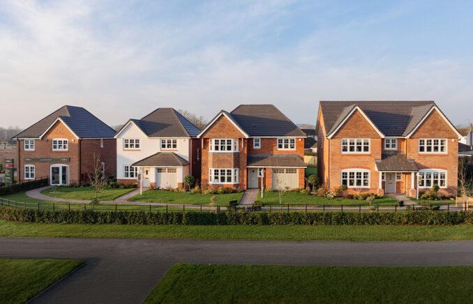 A street scene of homes at Trevalyn Place in Rossett, a Castle Green Homes development