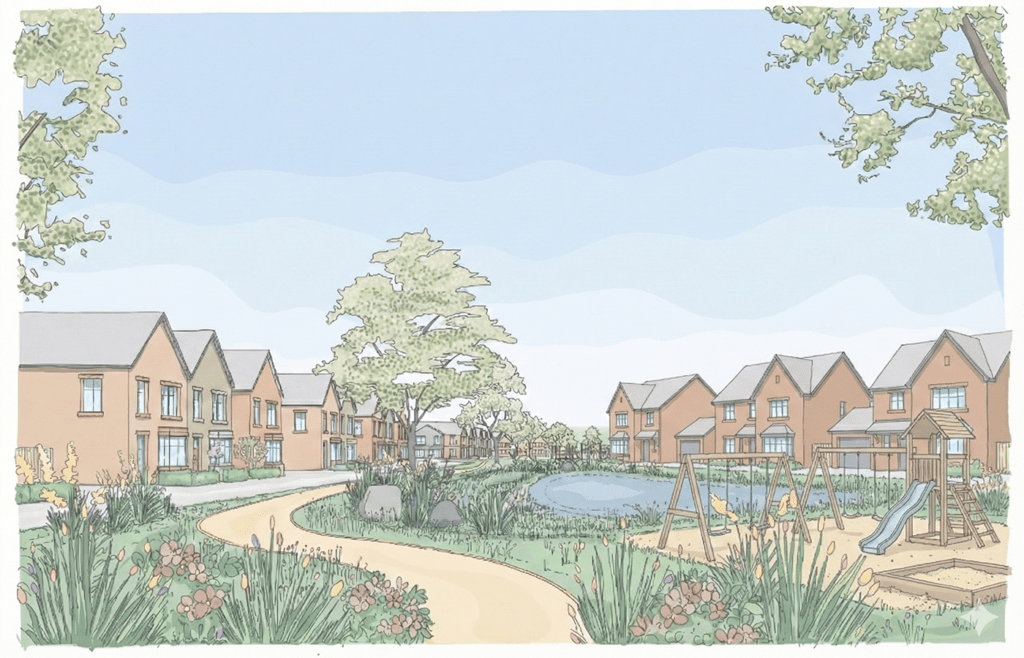 An early artist’s impression of homes and green spaces in Bellway’s proposed development of up to 3,000 homes to the north of Southend
