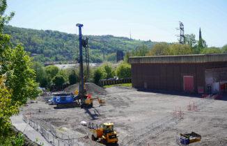 The piling rig on site as construction begins on the new Halifax Leisure Centre