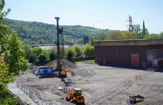 The piling rig on site as construction begins on the new Halifax Leisure Centre