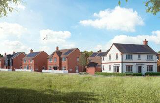 A CGI of the new homes and public open space at Ashberry at Boorley Gardens in Botley.