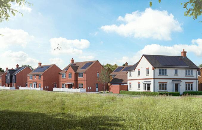 A CGI of the new homes and public open space at Ashberry at Boorley Gardens in Botley.