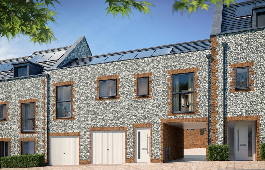 A computer-generated image of the flint homes Bellway is building as part of its second phase of development at Harbour Village in Northfleet