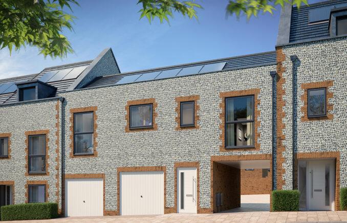 A computer-generated image of the flint homes Bellway is building as part of its second phase of development at Harbour Village in Northfleet
