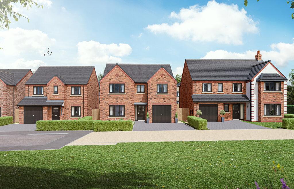 A computer-generated street scene of Bellway’s Oakwood at Wynyard Park development in Wynyard.